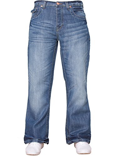 APT Herren einfach blau Bootcut weites Bein ausgestellt Works Freizeit Jeans Große Größen in 3 Farben erhältlich - Helle Waschung, 30W x 32L von APT