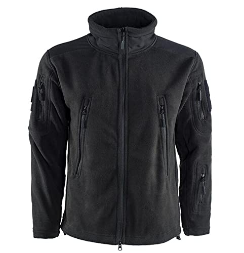 Herren-Fleecejacke/Fleece-Jacke mit durchgehendem Reißverschluss/Mit mehreren Taschen/Lässige Outdoor-Winterjacke mit durchgehendem Reißverschluss,Geeignet für Outdoor,Arbeiten, Wandern-Schwarz(2XL) von APTBJKUiU