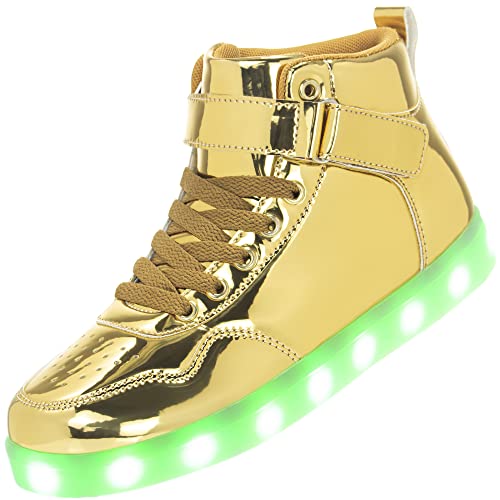 APTESOL Kinder LED Schuhe High-Top Licht Blinkt Sneaker USB Aufladen Shoes für Jungen und Mädchen [Spiegel Gold, EU29] von APTESOL