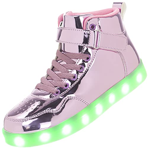 APTESOL Kinder LED Schuhe High-Top Licht Blinkt Sneaker USB Aufladen Shoes für Jungen und Mädchen [Spiegel Rosa, EU31] von APTESOL