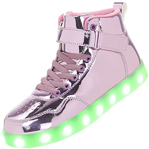 APTESOL Kinder LED Schuhe High-Top Licht Blinkt Sneaker USB Aufladen Shoes für Jungen und Mädchen [Spiegel Rosa, EU32] von APTESOL