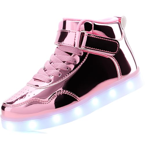 APTESOL Kinder LED Schuhe High-Top Licht Blinkt Sneaker USB Aufladen Shoes für Jungen und Mädchen [Spiegel Rosa, EU32] von APTESOL