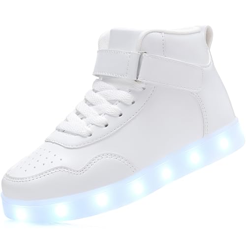 APTESOL Kinder LED Schuhe High-Top Licht Blinkt Sneaker USB Aufladen Shoes für Jungen und Mädchen [Weiß, EU37] von APTESOL