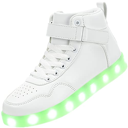 APTESOL Kinder LED Schuhe High-Top Licht Blinkt Sneaker USB Aufladen Shoes für Jungen und Mädchen [Weiß, EU40] von APTESOL