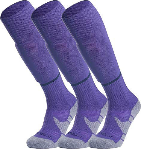 APTESOL Knielang Fußballsocken Kinder Jugend Erwachsene Lang Sportsocken Kissen Atmungsaktiv Soccer Trainingssocke (3-Paar Lila-B, EU 32-36) von APTESOL