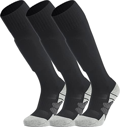 APTESOL Knielang Fußballsocken Kinder Jugend Erwachsene Lang Sportsocken Kissen Atmungsaktiv Soccer Trainingssocke (3-Paar Schwarz-A, EU 40-44) von APTESOL