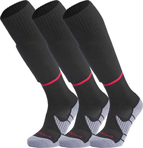 APTESOL Knielang Fußballsocken Kinder Jugend Erwachsene Lang Sportsocken Kissen Atmungsaktiv Soccer Trainingssocke (3-Paar Schwarz-B, EU 32-36) von APTESOL