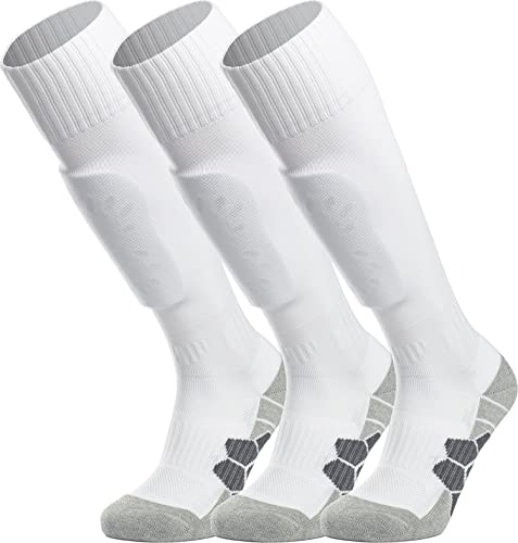 APTESOL Knielang Fußballsocken Kinder Jugend Erwachsene Lang Sportsocken Kissen Atmungsaktiv Soccer Trainingssocke (3-Paar Weiß-A, EU 36-40) von APTESOL