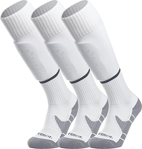 APTESOL Knielang Fußballsocken Kinder Jugend Erwachsene Lang Sportsocken Kissen Atmungsaktiv Soccer Trainingssocke (3-Paar Weiß-B, EU 40-44) von APTESOL