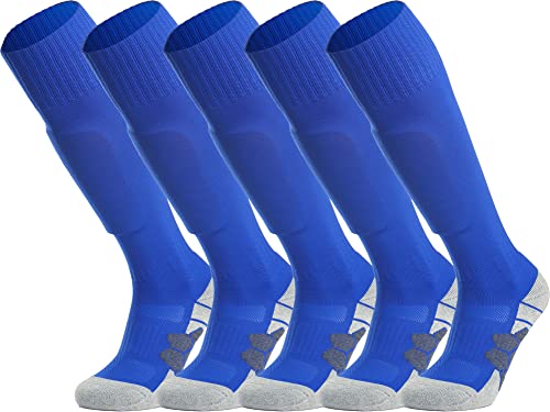 APTESOL Knielang Fußballsocken Kinder Jugend Erwachsene Lang Sportsocken Kissen Atmungsaktiv Soccer Trainingssocke (5-Paar Blau-A, EU 32-36) von APTESOL