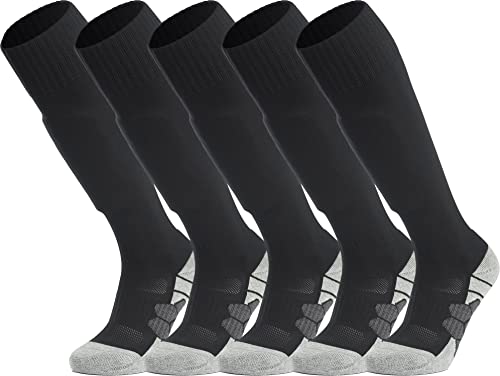 APTESOL Knielang Fußballsocken Kinder Jugend Erwachsene Lang Sportsocken Kissen Atmungsaktiv Soccer Trainingssocke (5-Paar Schwarz-A, EU 40-44) von APTESOL