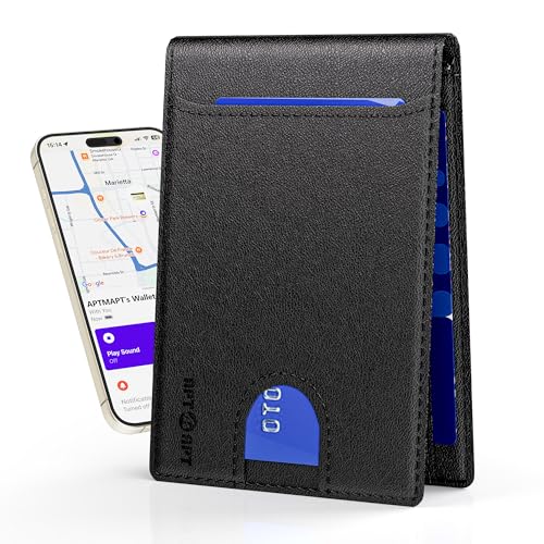 APTMAPT Herren Geldbörse mit Tracker, (RFID-Blockierung) Slim Bifold Front Pocket Wallets für Männer mit Find My für Reisen, Fitnessstudio, täglichen Gebrauch mit Geschenkbox, Schwarz, Modern von APTMAPT