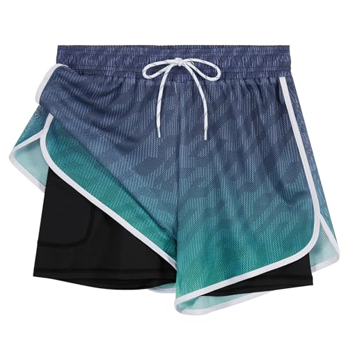 APTRO Damen Badeshorts Badehose Schwimmshorts Beach Strand Surf Shorts mit Innenhose Netz Blau W74 2XL von APTRO