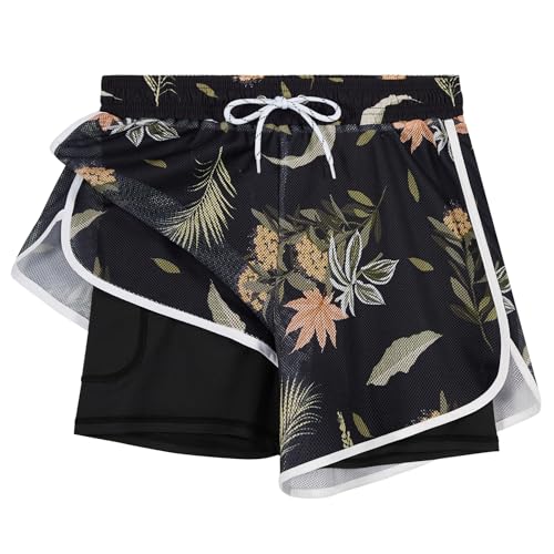 APTRO Damen Badeshorts Badehose Schwimmshorts Beach Strand Surf Shorts mit Innenhose Netz Blumen W77 M von APTRO