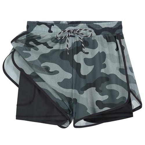 APTRO Damen Badeshorts Badehose Schwimmshorts Beach Strand Surf Shorts mit Innenhose Netz Camouflage W78 2XL von APTRO