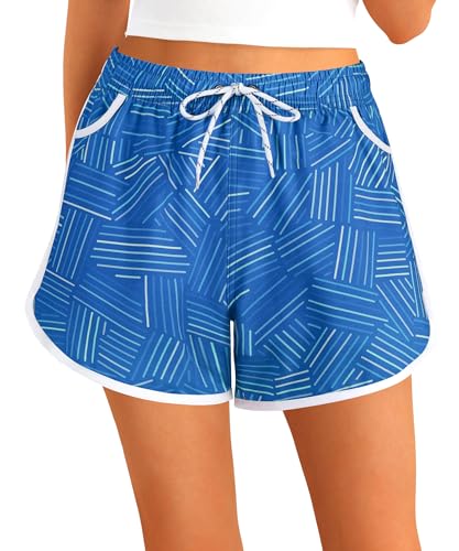 APTRO Damen Badeshorts Badehose Strand Wassersport Shorts Boardshorts UV Schutz Sommer Sport Gym Shorts Blau Sport WS287 L von APTRO