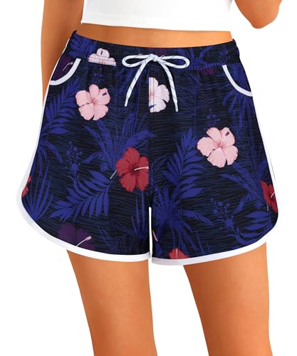 APTRO Damen Badeshorts Badehose Strand Wassersport Shorts Boardshorts UV Schutz Sommer Sport Gym Shorts Blumen Rosa WS282 L von APTRO