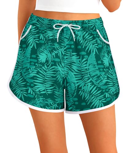 APTRO Damen Badeshorts Badehose Strand Wassersport Shorts Boardshorts UV Schutz Sommer Sport Gym Shorts Grün Blätter WS283 2XL von APTRO