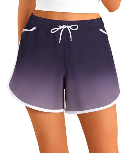 APTRO Damen Badeshorts Badehose Strand Wassersport Shorts Boardshorts UV Schutz Sommer Sport Gym Shorts Lila WS262 2XL von APTRO