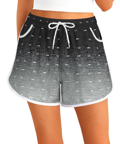 APTRO Damen Badeshorts Badehose Strand Wassersport Shorts Boardshorts UV Schutz Sommer Sport Gym Shorts Schwarz Fisch WS284 L von APTRO