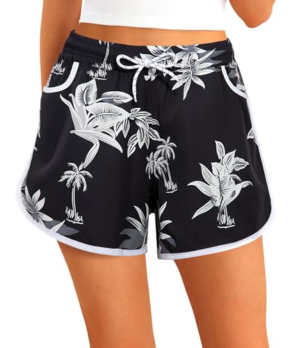 APTRO Damen Badeshorts Badehose Strand Wassersport Shorts Boardshorts UV Schutz Sommer Sport Gym Shorts Schwarz Palm WS260 M von APTRO