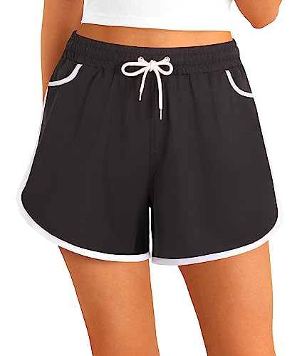 APTRO Damen Badeshorts Badehose Strand Wassersport Shorts Boardshorts UV Schutz Sommer Sport Gym Shorts Schwarz WS251 L von APTRO