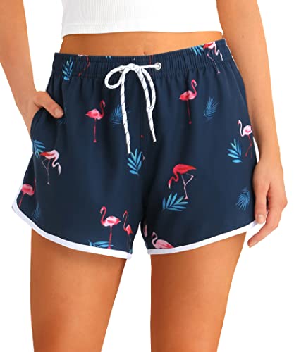 APTRO Damen Badeshorts Badehose Strand Wassersport Shorts Boardshorts UV Schutz Sommer Sport Gym Shorts Flamingo Schwarz WS213 2XL von APTRO