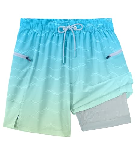 APTRO Herren Badehose Badeshorts mit Reißverschlusstaschen Schnelltrocknend 2 in 1 Boardshorts mit Luftlöchern MK044 Blau L von APTRO