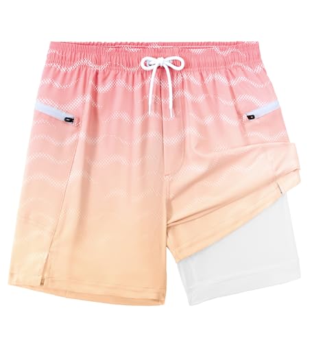 APTRO Herren Badehose Badeshorts mit Reißverschlusstaschen Schnelltrocknend 2 in 1 Boardshorts mit Luftlöchern MK046 Rosa XXL von APTRO
