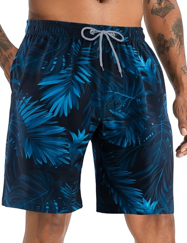 APTRO Herren Badehose Lang Badeshorts Schnelltrocknend Boardshorts Freizeit Short Blätter Dunkelblau MK288 4XL von APTRO