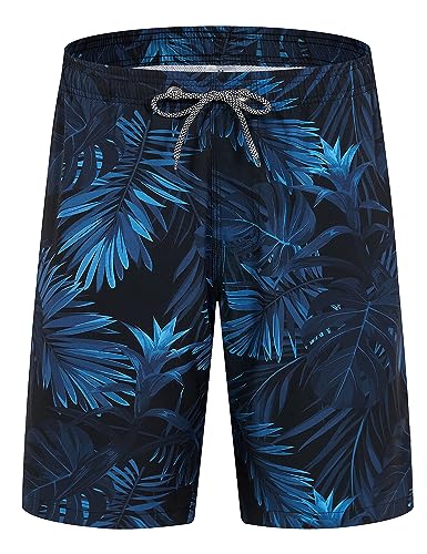 APTRO Herren Badehose Lang Badeshorts Schnelltrocknend Boardshorts Freizeit Short Blätter Dunkelblau MK288 5XL von APTRO