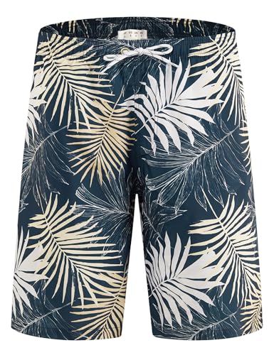 APTRO Herren Badehose Lang Badeshorts Schnelltrocknend Boardshorts Freizeit Short Blätter Dunkelblau MK3292 3XL von APTRO