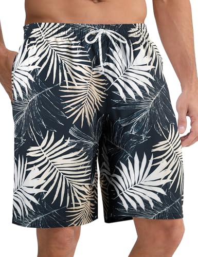 APTRO Herren Badehose Lang Badeshorts Schnelltrocknend Boardshorts Freizeit Short Blätter Dunkelblau MK3292 XL von APTRO