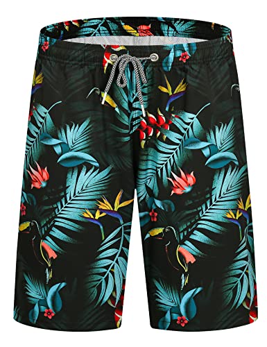 APTRO Herren Badehose Lang Badeshorts Schnelltrocknend Boardshorts Freizeit Short Blumen Grün KT02 XXL von APTRO