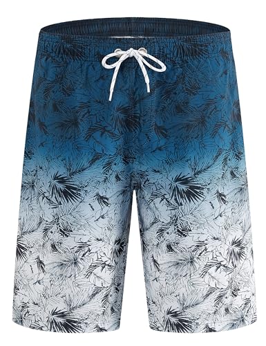 APTRO Herren Badehose Lang Badeshorts Schnelltrocknend Boardshorts Freizeit Short Farbverlauf Blätter Blau MK3307 4XL von APTRO