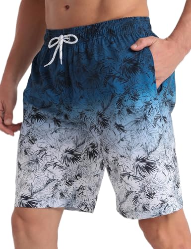 APTRO Herren Badehose Lang Badeshorts Schnelltrocknend Boardshorts Freizeit Short Farbverlauf Blätter Blau MK3307 S von APTRO