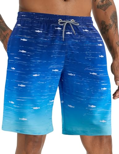 APTRO Herren Badehose Lang Badeshorts Schnelltrocknend Boardshorts Freizeit Short Farbverlauf Fisch MK089 M von APTRO