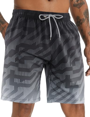 APTRO Herren Badehose Lang Badeshorts Schnelltrocknend Boardshorts Freizeit Short Geometrische Grau MK3434 3XL von APTRO