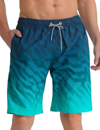 APTRO Herren Badehose Lang Badeshorts Schnelltrocknend Boardshorts Freizeit Short Geometrische Grün MK3309 XXL von APTRO