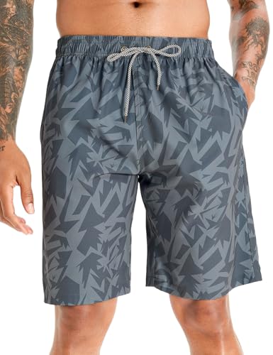 APTRO Herren Badehose Lang Badeshorts Schnelltrocknend Boardshorts Freizeit Short Grau KT01 5XL von APTRO