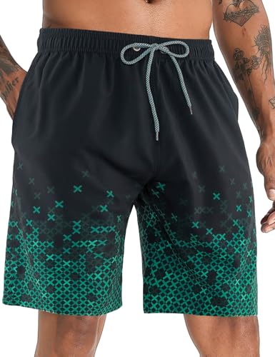 APTRO Herren Badehose Lang Badeshorts Schnelltrocknend Boardshorts Freizeit Short Schwarz Grün MK3449 5XL von APTRO
