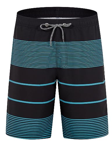 APTRO Herren Badehose Lang Badeshorts Schnelltrocknend Boardshorts Freizeit Short Streifen Schwarz MK289 4XL von APTRO