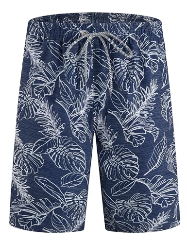 APTRO Herren Badehose Lang Boardshorts Schnelltrocknend Sommer Badeshorts Schwimmen Shorts mit Innenhose Blatt Blau MK316 3XL von APTRO