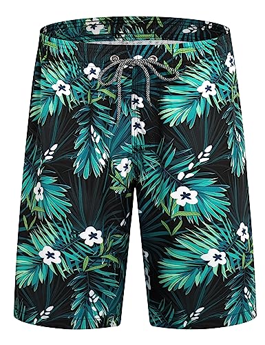 APTRO Herren Badehose Lang Boardshorts Schnelltrocknend Sommer Badeshorts Schwimmen Shorts mit Innenhose Grün Blumen MK242 4XL von APTRO