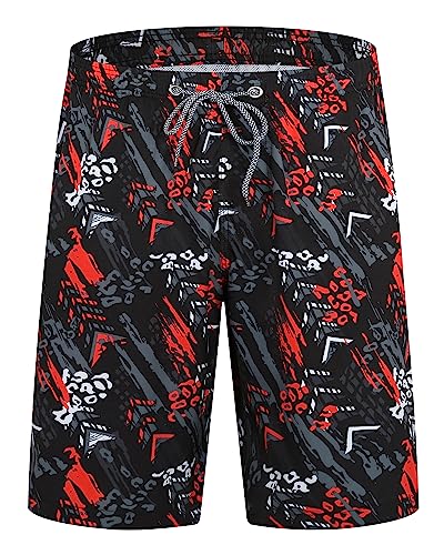 APTRO Herren Badehose Lang Boardshorts Schnelltrocknend Sommer Badeshorts Schwimmen Shorts mit Innenhose Schwarz Chaos MK247 XL von APTRO