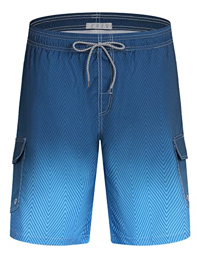 APTRO Herren Badehose Lang Schnelltrocknend Boardshorts Sommer Urlaub Freizeit Short mit Innenhose Cargo Blau MK182 4XL von APTRO