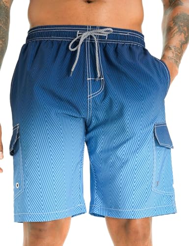 APTRO Herren Badehose Lang Schnelltrocknend Boardshorts Sommer Urlaub Freizeit Short mit Innenhose Cargo Blau MK182 L von APTRO