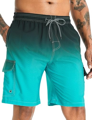 APTRO Herren Badehose Lang Schnelltrocknend Boardshorts Sommer Badeshorts Urlaub Freizeit Short mit Innenhose Cargo Grün MK197 XL von APTRO