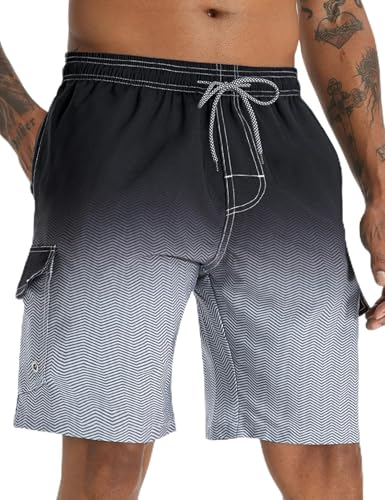 APTRO Herren Badehose Lang Schnelltrocknend Boardshorts Sommer Urlaub Freizeit Short mit Innenhose Cargo Schwarz MK181 L von APTRO