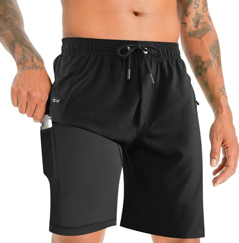 APTRO Herren Badehose Lang mit Kompression Liner Schnelltrocknend Badeshorts Schwimmhose 2 in 1 Badehosen mit Reißverschlusstasche Innenhose Surfen Strandhose Schwarz MK287 3XL von APTRO